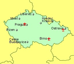 Map of Czech Republic showing location of airports